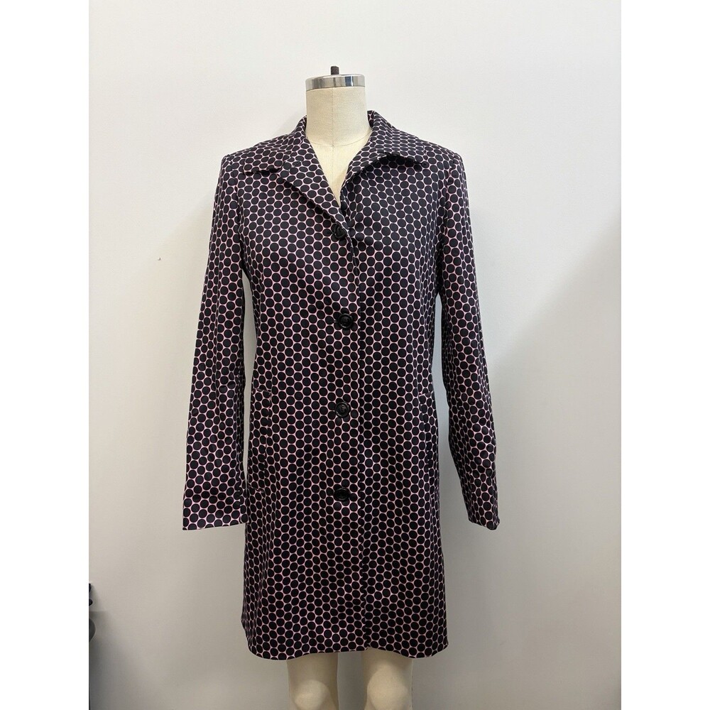 Skirtin Around Trench Coat Black & Pink Polka Dot Retro Size 6